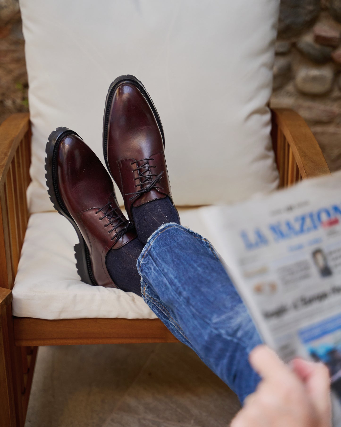 Chaussure Homme- Derby Cuir de Veau Bordeaux