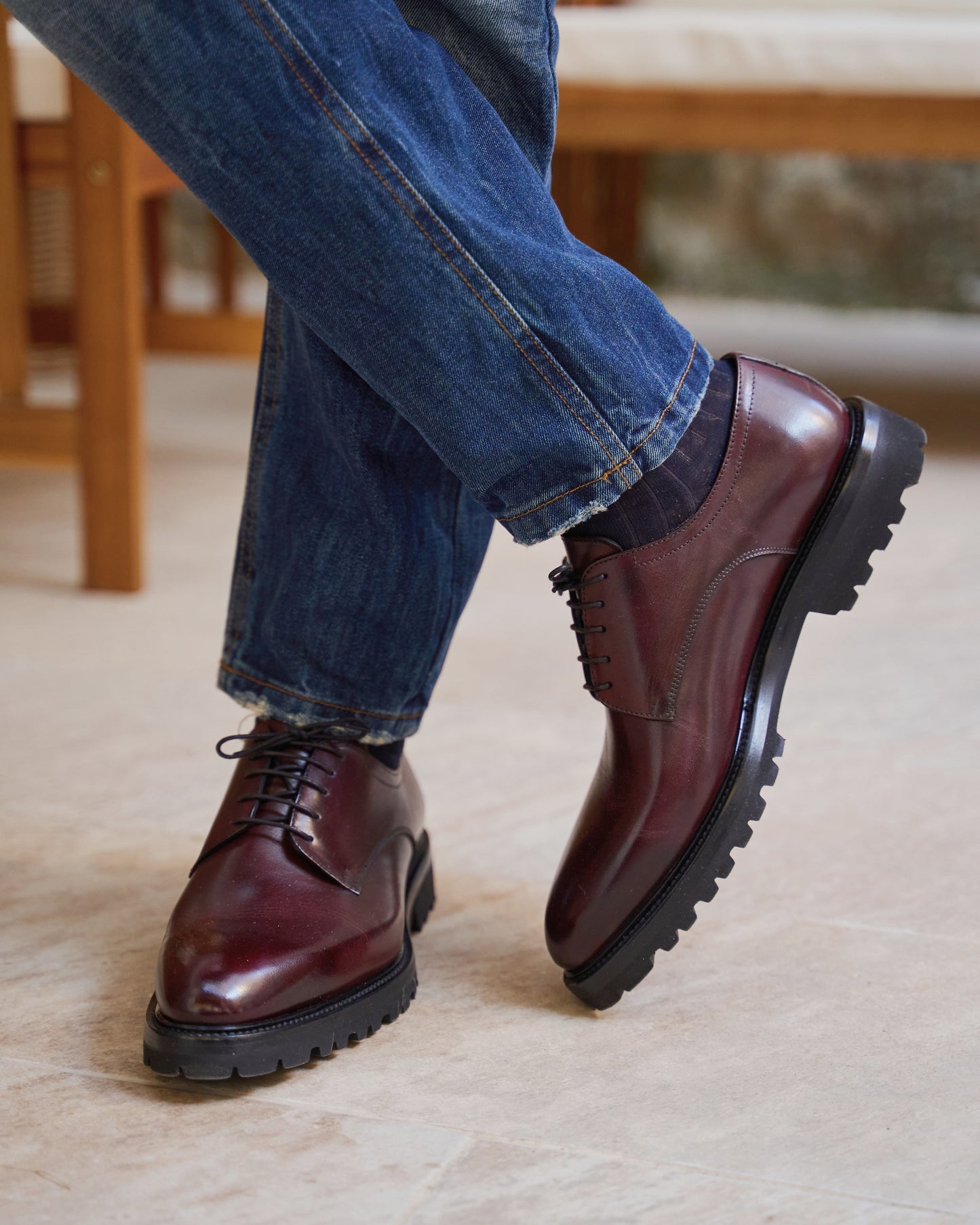 Chaussure Homme- Derby Cuir de Veau Bordeaux