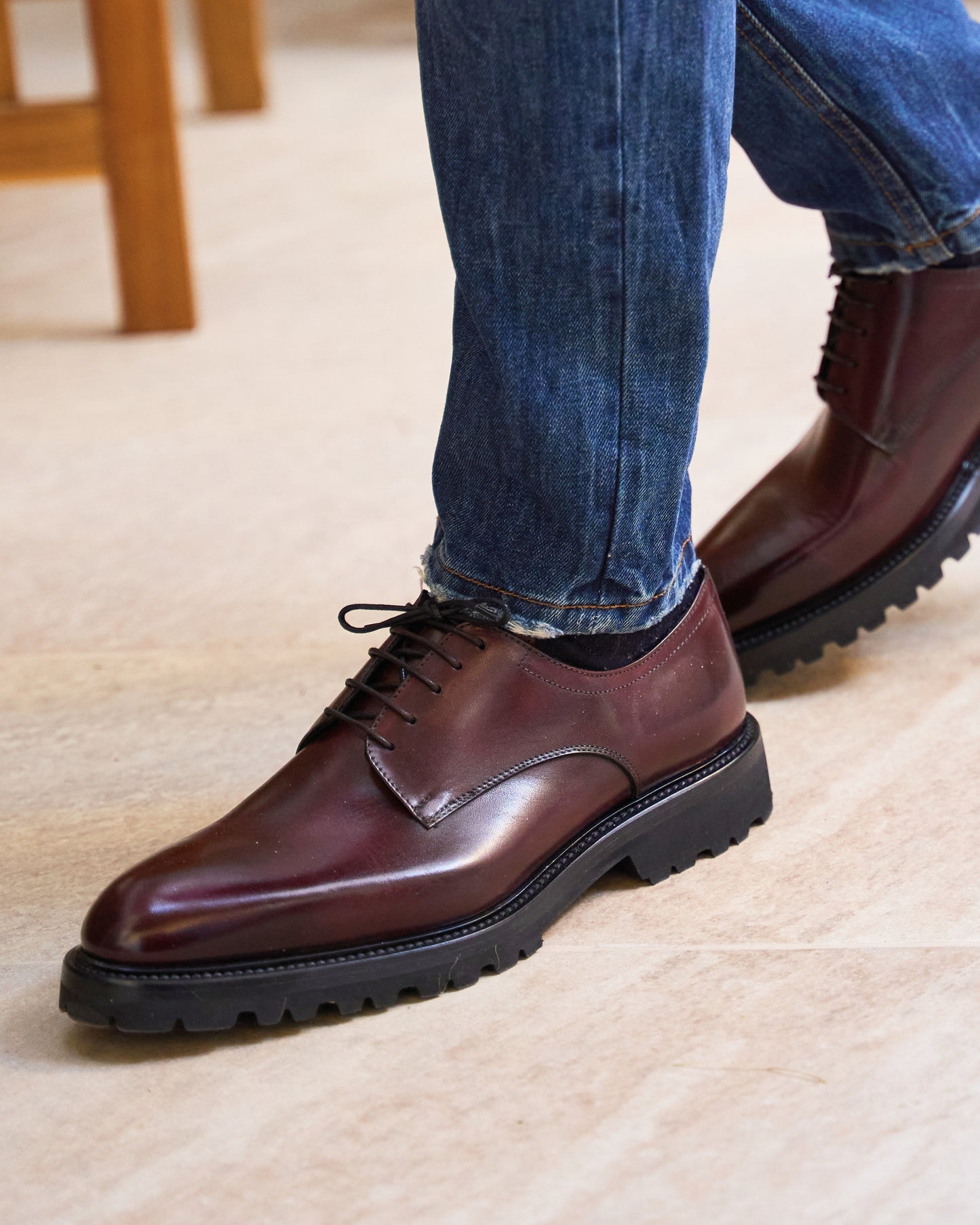 Chaussure Homme- Derby Cuir de Veau Bordeaux