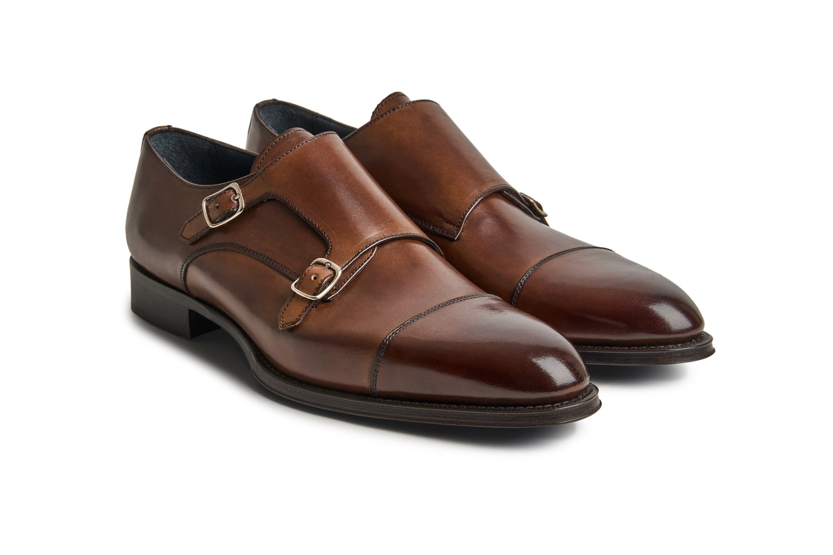 Chaussure Homme - Double Monk Cap Toe Calf Marrone
