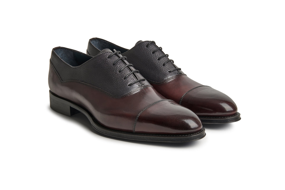 Oxford Cap Toe Bicolore · Veau & Grainé · Bordeaux Fumo – Bocchus Firenze, vue 2